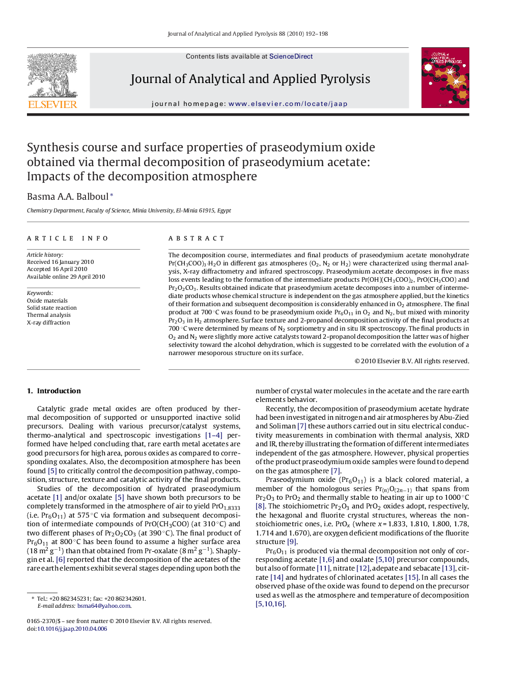 Synthesis course and surface properties of praseodymium oxide obtained via thermal decomposition of praseodymium acetate: Impacts of the decomposition atmosphere