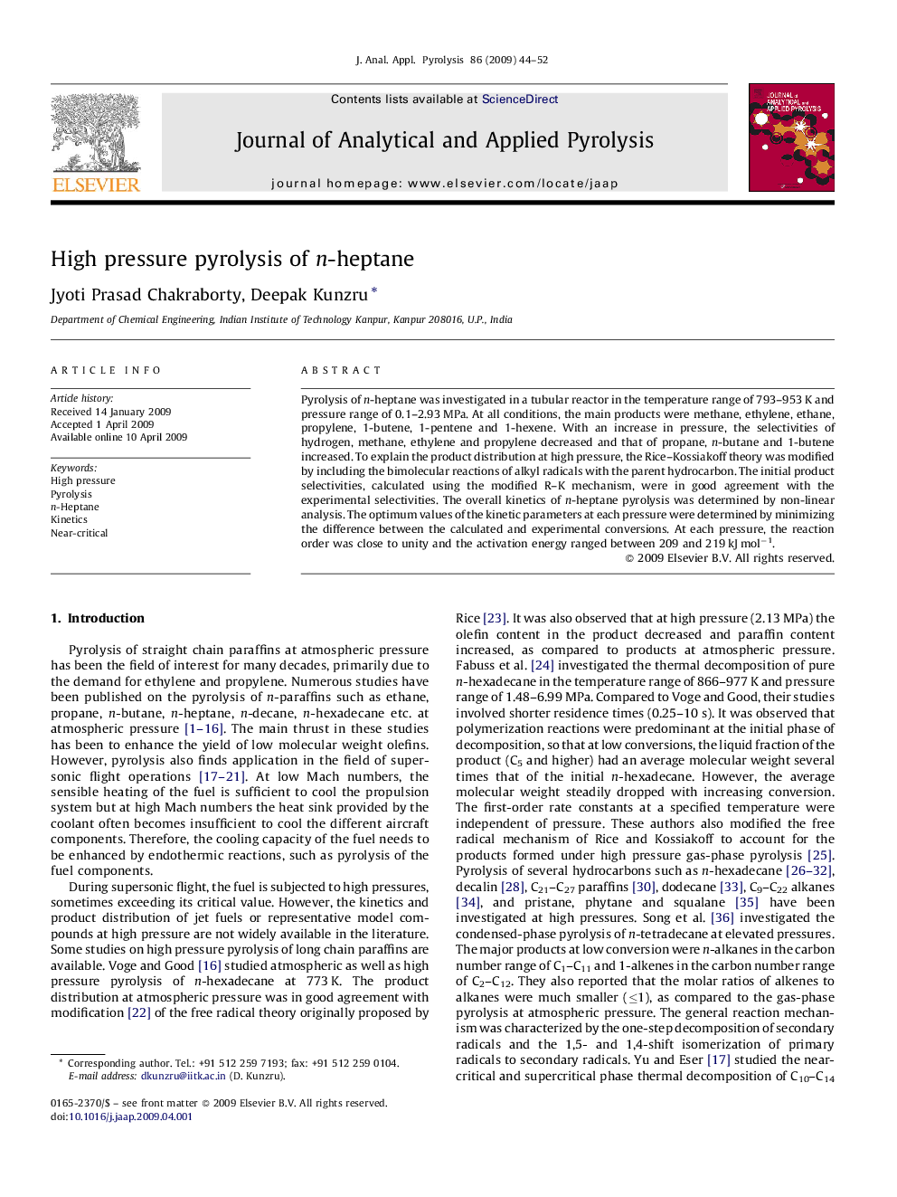 High pressure pyrolysis of n-heptane