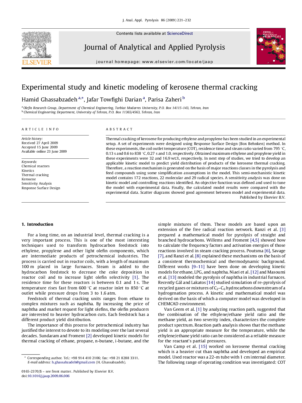 Experimental study and kinetic modeling of kerosene thermal cracking