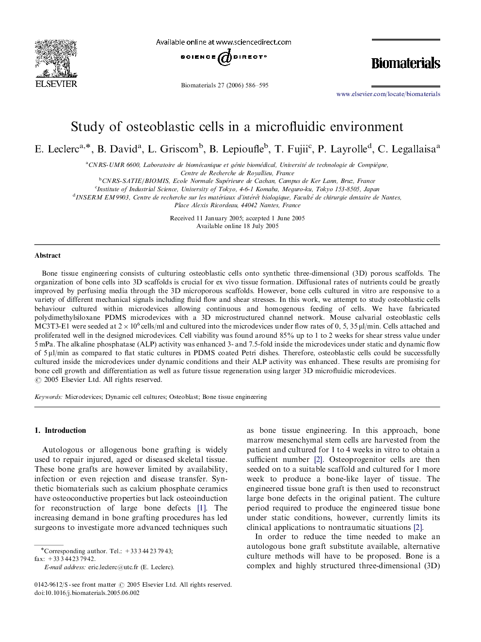 Study of osteoblastic cells in a microfluidic environment