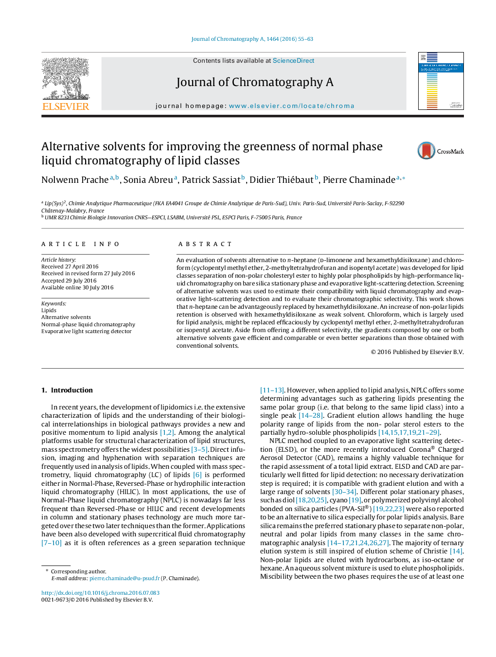 Alternative solvents for improving the greenness of normal phase liquid chromatography of lipid classes