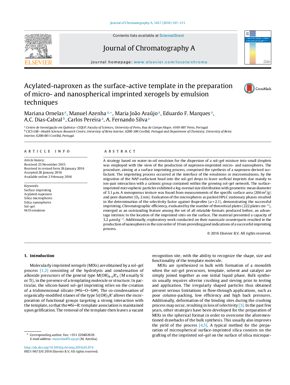 Acylated-naproxen as the surface-active template in the preparation of micro- and nanospherical imprinted xerogels by emulsion techniques