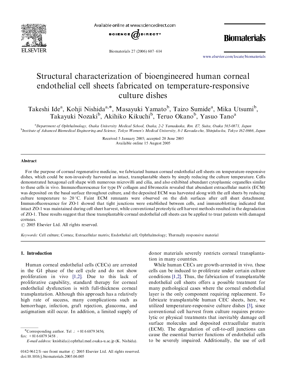 Structural characterization of bioengineered human corneal endothelial cell sheets fabricated on temperature-responsive culture dishes