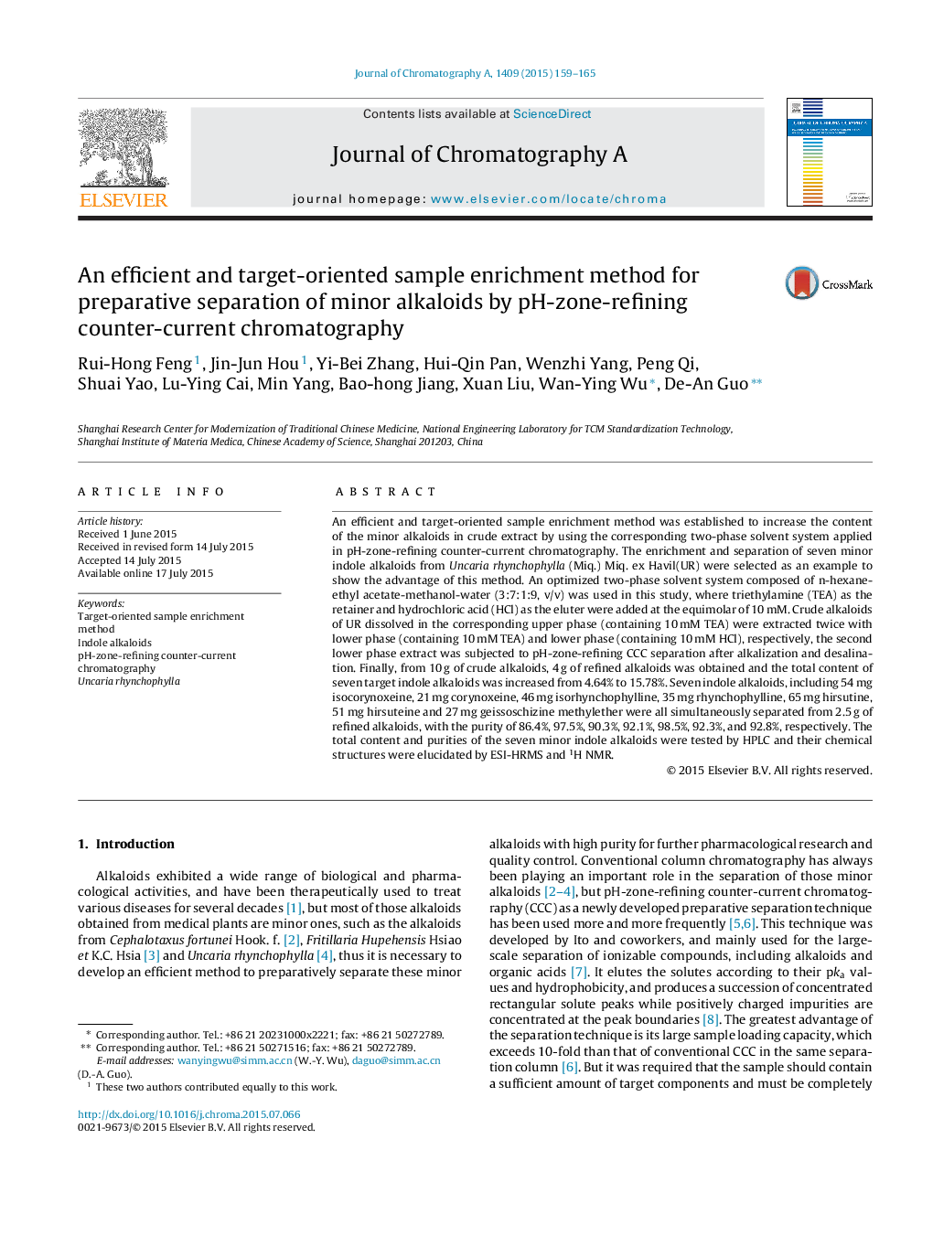 An efficient and target-oriented sample enrichment method for preparative separation of minor alkaloids by pH-zone-refining counter-current chromatography