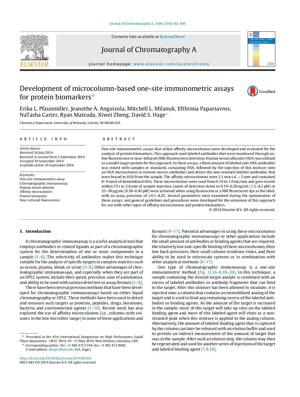 Development of microcolumn-based one-site immunometric assays for protein biomarkers 