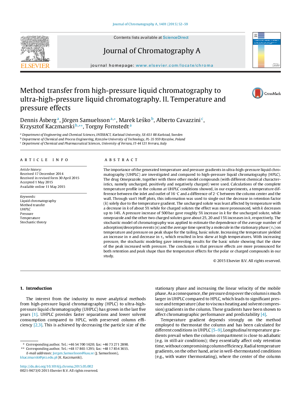 Method transfer from high-pressure liquid chromatography to ultra-high-pressure liquid chromatography. II. Temperature and pressure effects