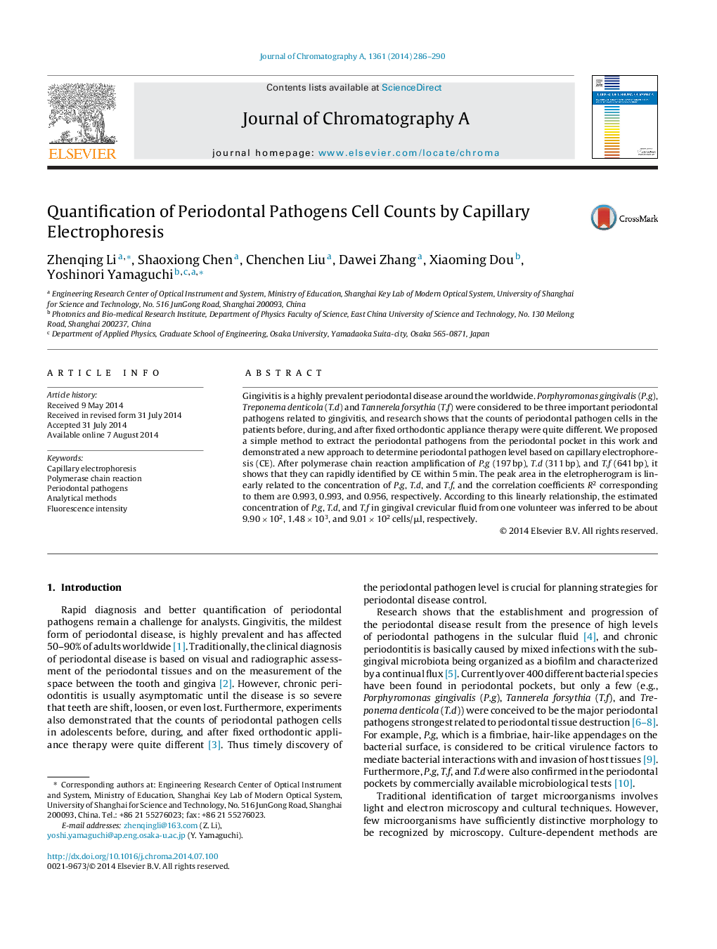 Quantification of Periodontal Pathogens Cell Counts by Capillary Electrophoresis