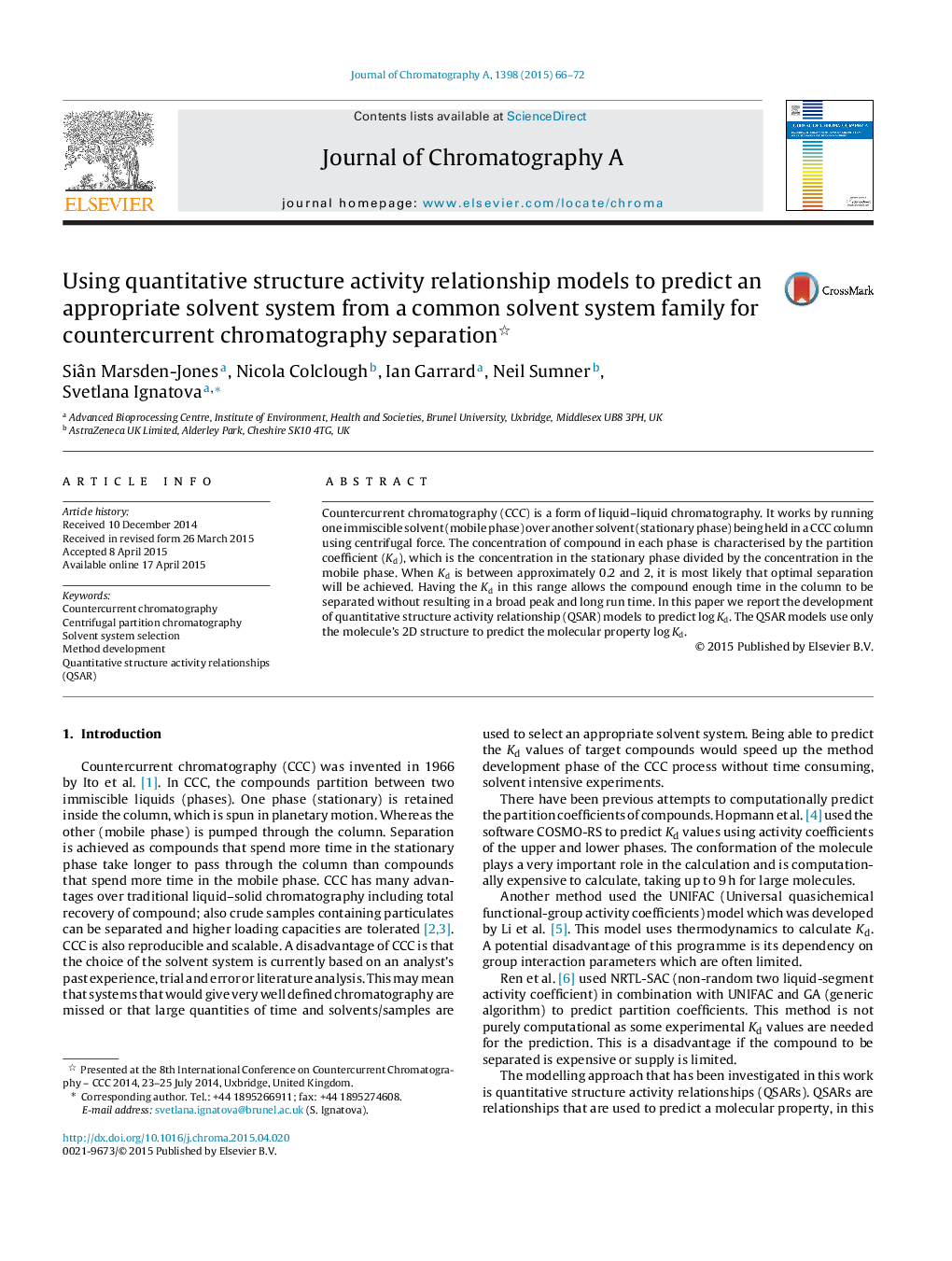 Using quantitative structure activity relationship models to predict an appropriate solvent system from a common solvent system family for countercurrent chromatography separation 