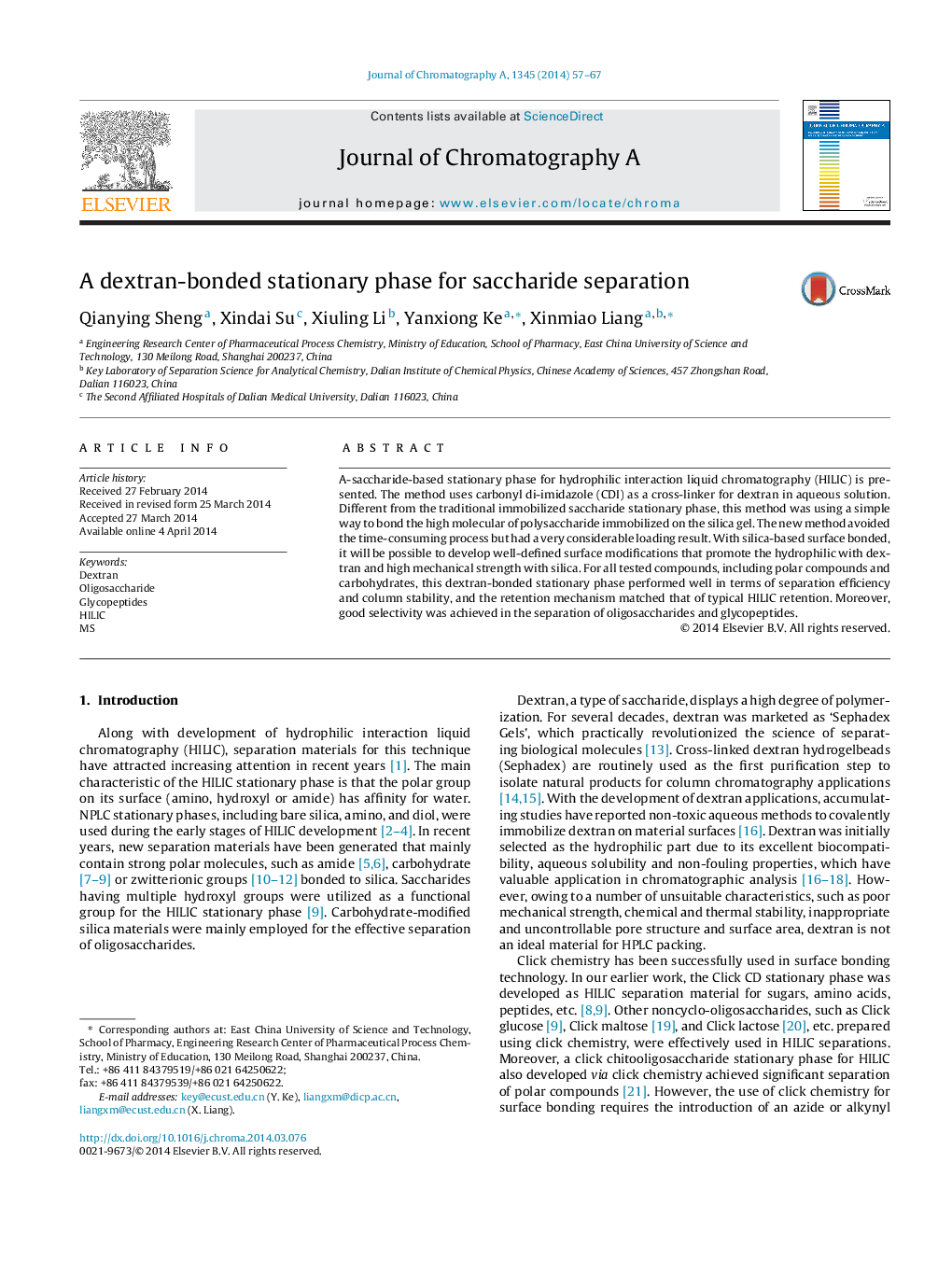 A dextran-bonded stationary phase for saccharide separation