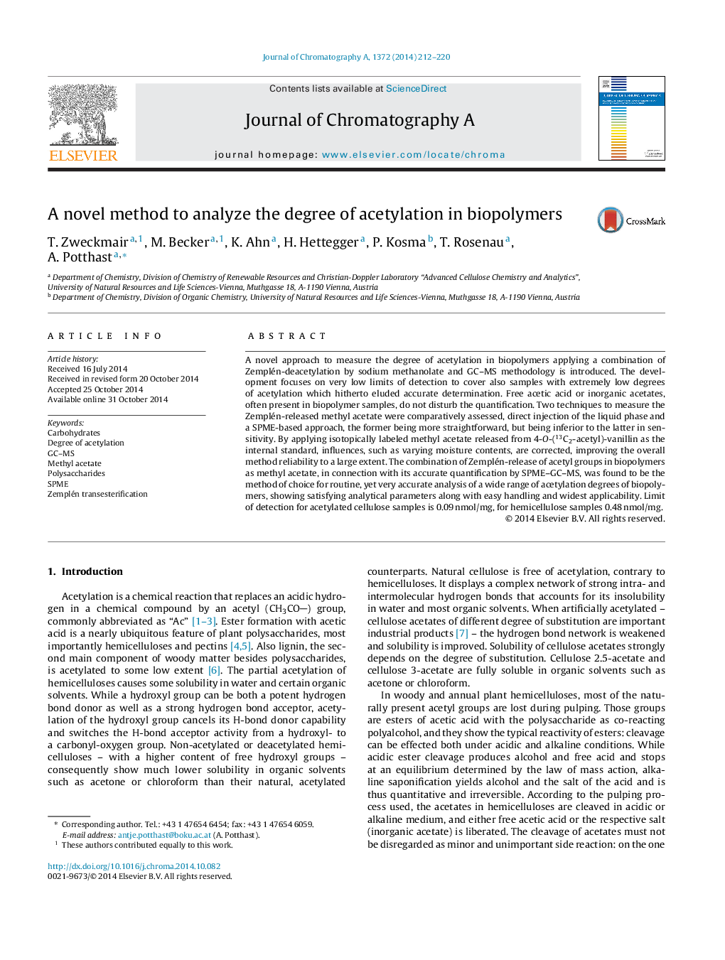 A novel method to analyze the degree of acetylation in biopolymers