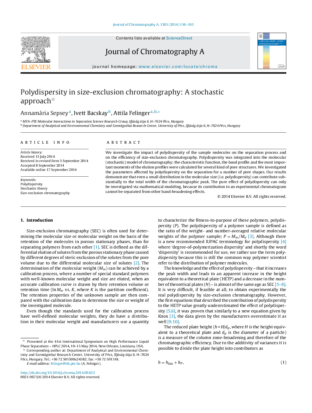 Polydispersity in size-exclusion chromatography: A stochastic approach 