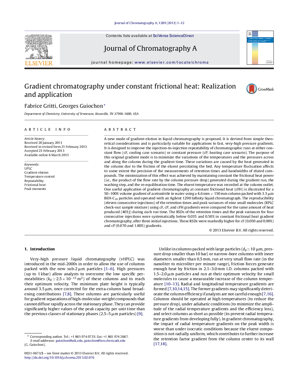 Gradient chromatography under constant frictional heat: Realization and application