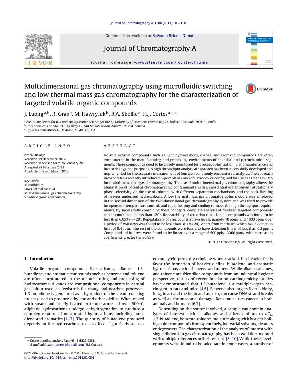 Multidimensional gas chromatography using microfluidic switching and low thermal mass gas chromatography for the characterization of targeted volatile organic compounds