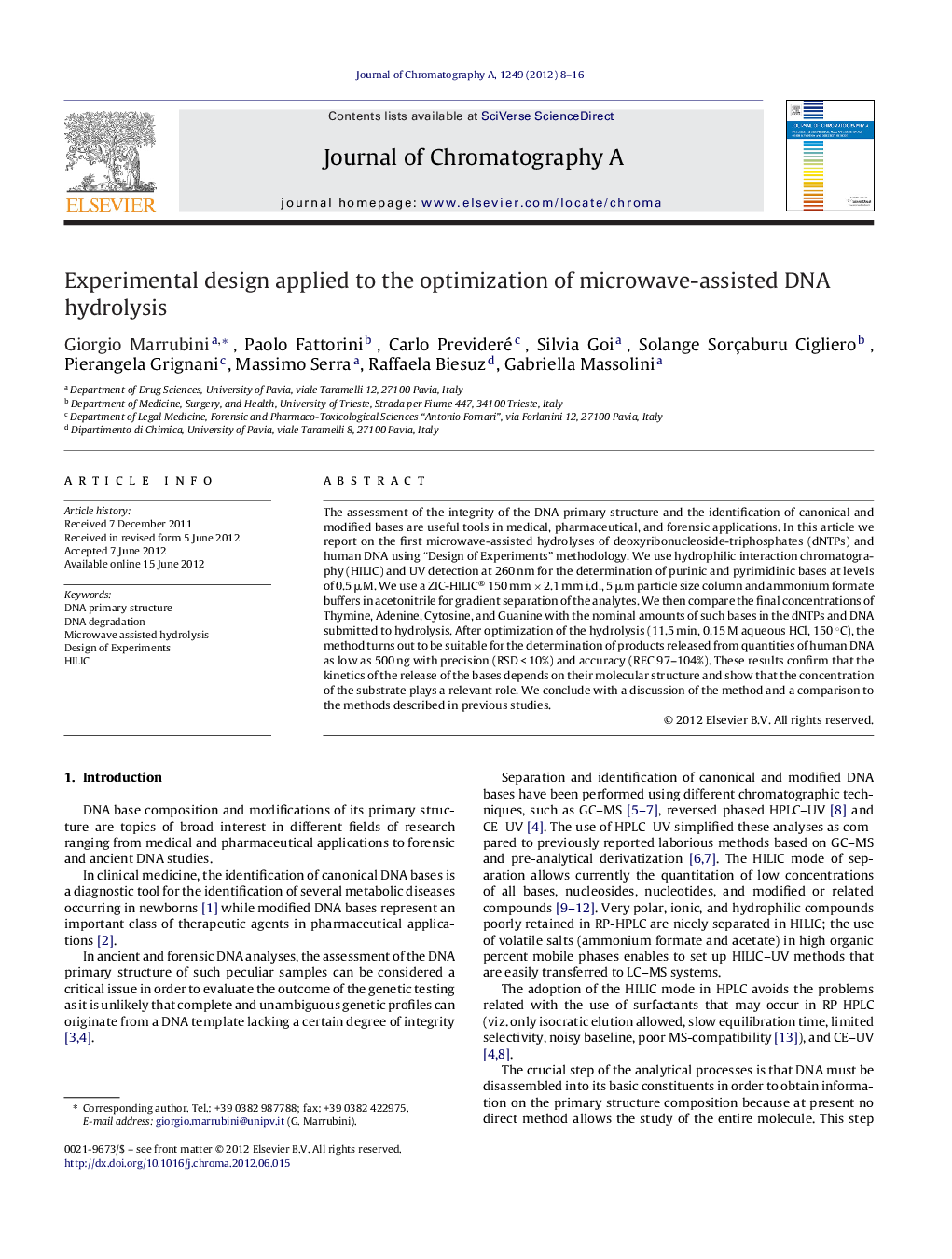 Experimental design applied to the optimization of microwave-assisted DNA hydrolysis