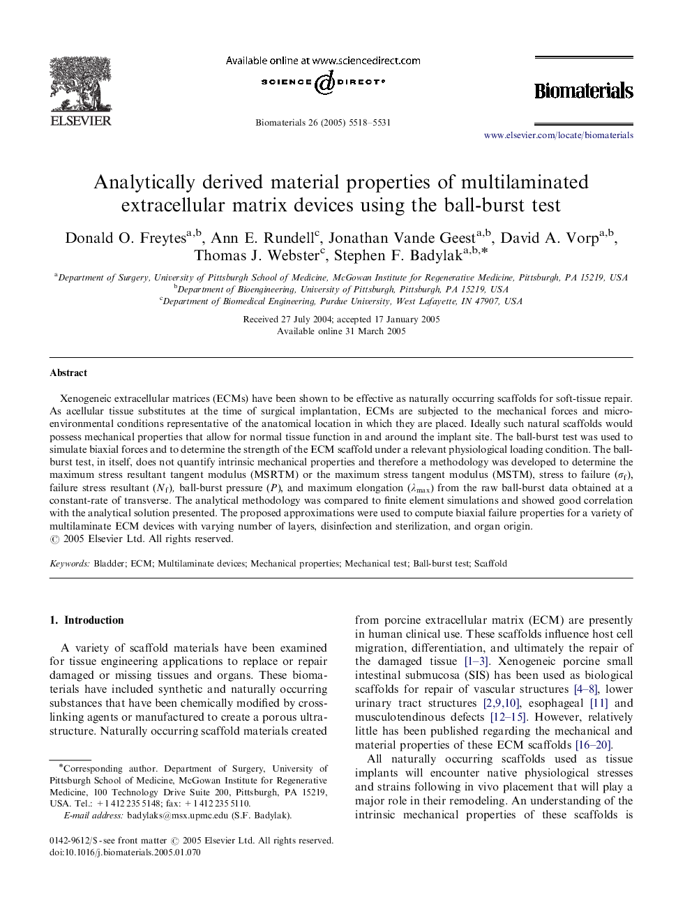 Analytically derived material properties of multilaminated extracellular matrix devices using the ball-burst test