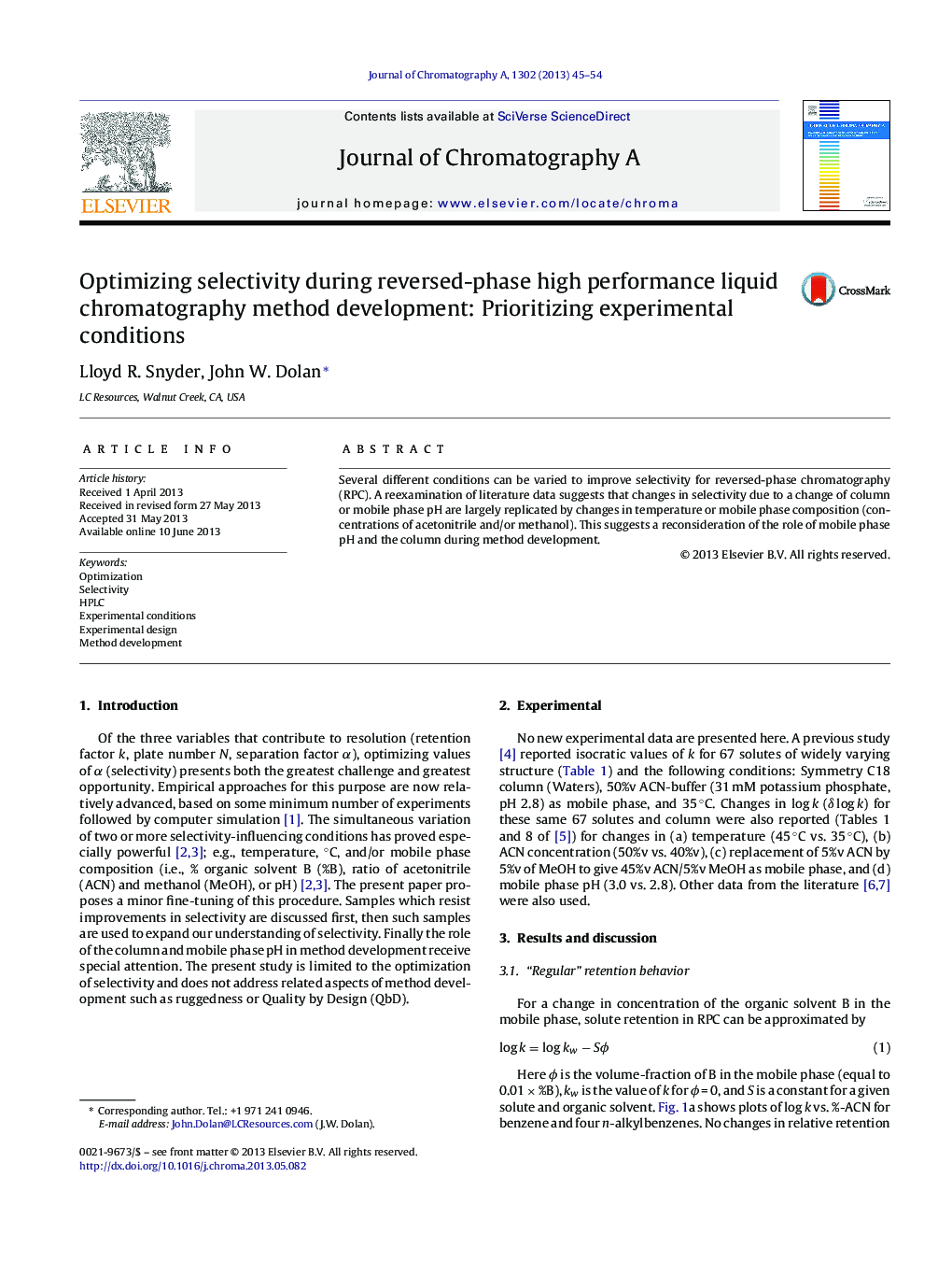 Optimizing selectivity during reversed-phase high performance liquid chromatography method development: Prioritizing experimental conditions