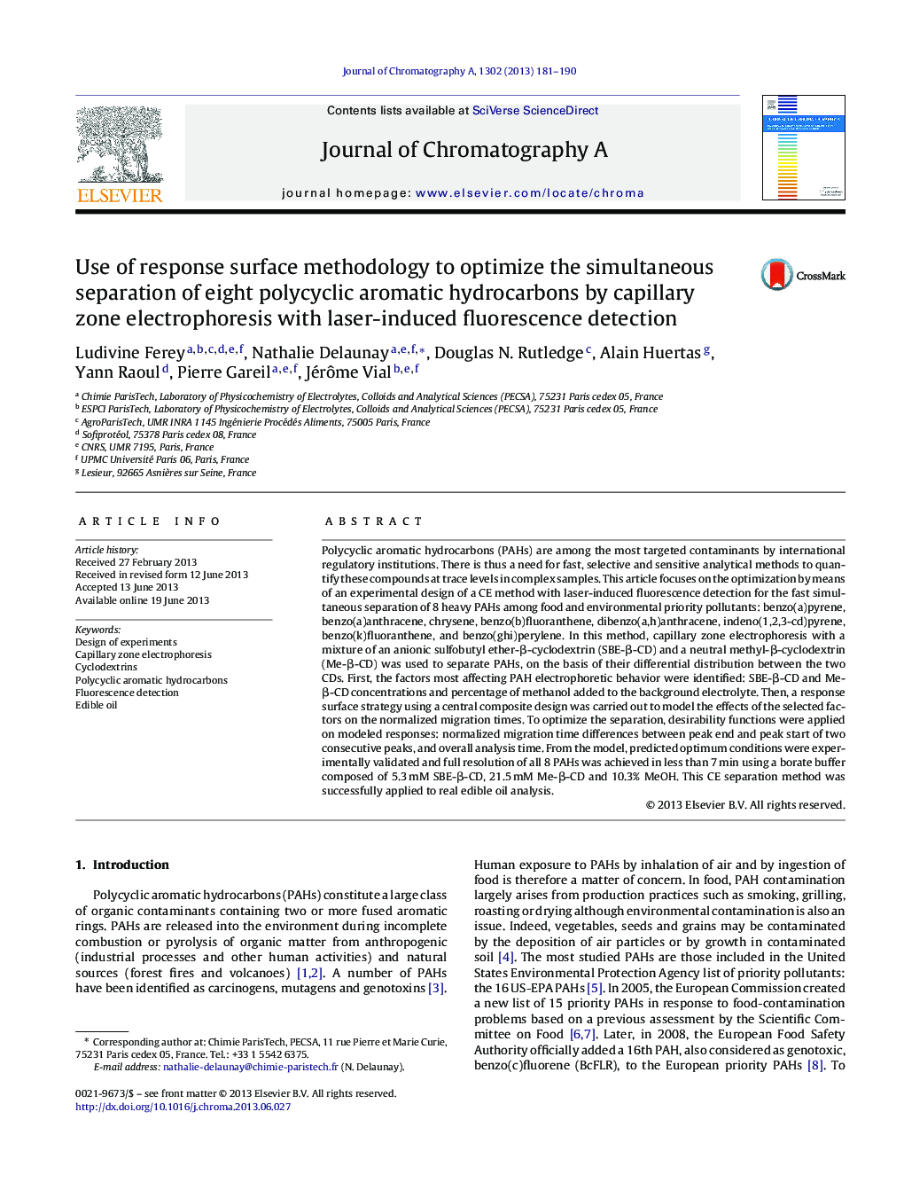 Use of response surface methodology to optimize the simultaneous separation of eight polycyclic aromatic hydrocarbons by capillary zone electrophoresis with laser-induced fluorescence detection