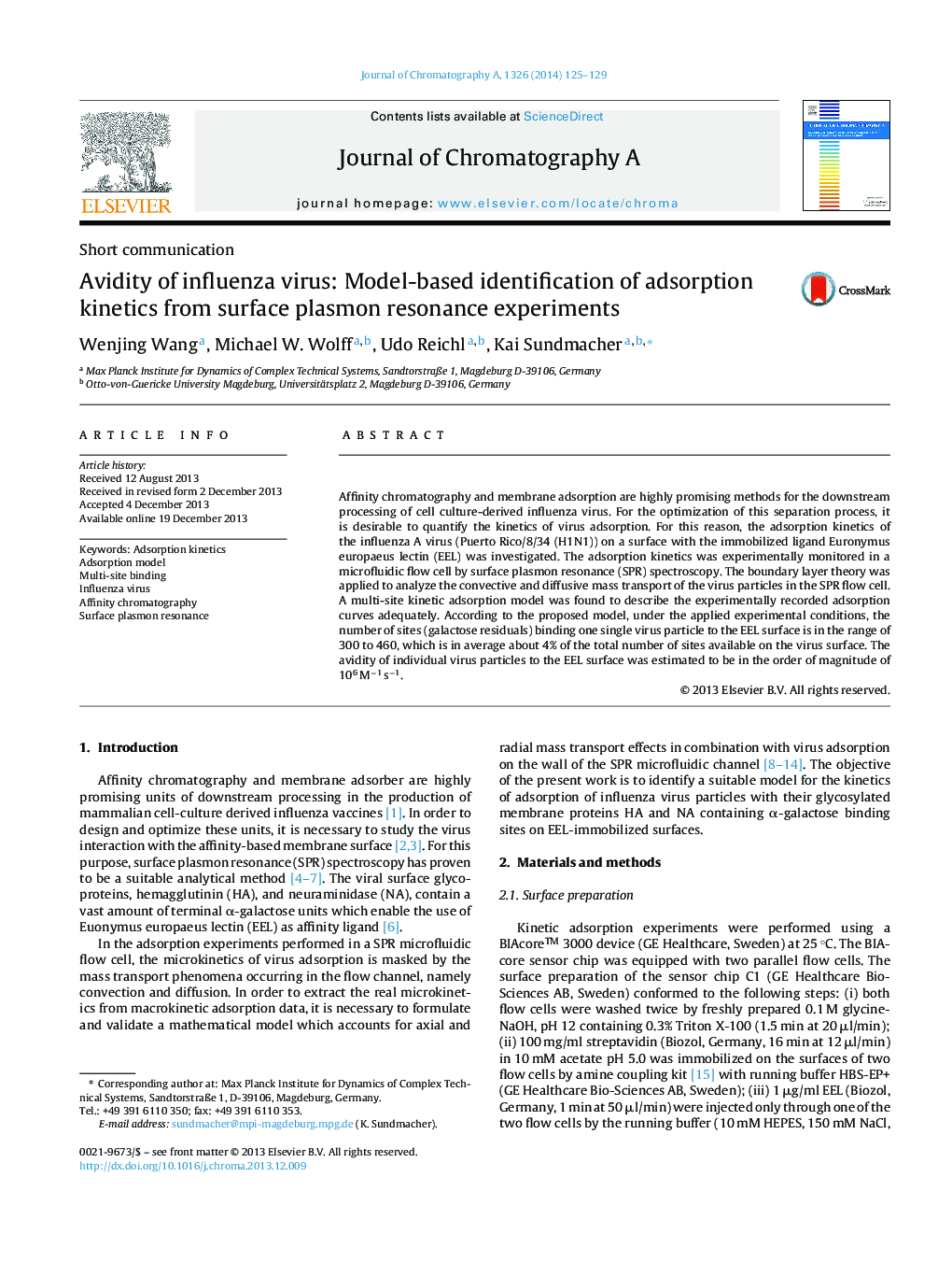 Avidity of influenza virus: Model-based identification of adsorption kinetics from surface plasmon resonance experiments