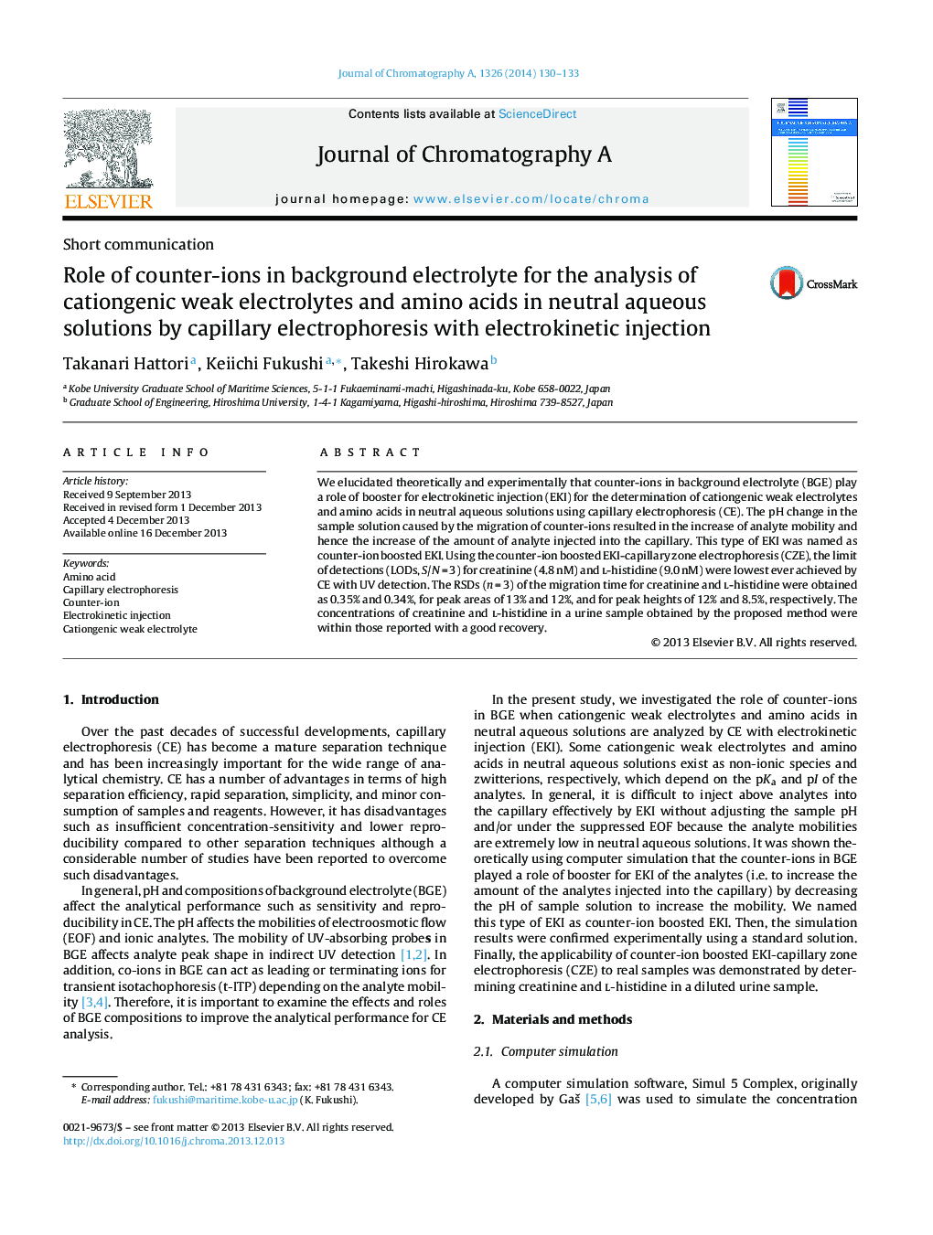 Role of counter-ions in background electrolyte for the analysis of cationgenic weak electrolytes and amino acids in neutral aqueous solutions by capillary electrophoresis with electrokinetic injection