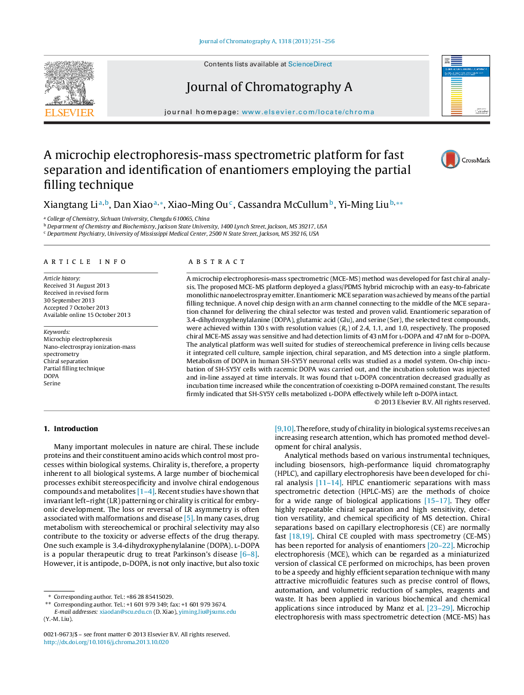 A microchip electrophoresis-mass spectrometric platform for fast separation and identification of enantiomers employing the partial filling technique