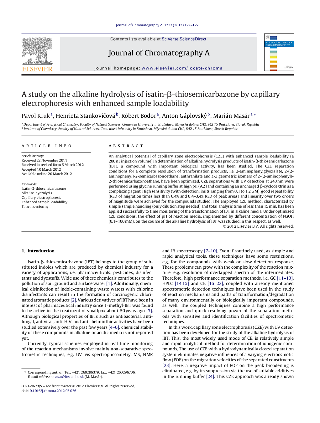 A study on the alkaline hydrolysis of isatin-β-thiosemicarbazone by capillary electrophoresis with enhanced sample loadability