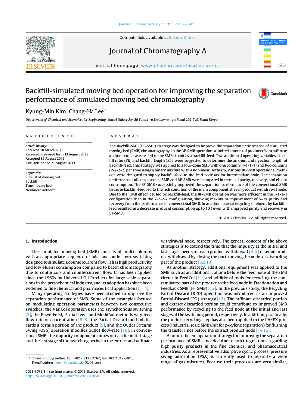 Backfill-simulated moving bed operation for improving the separation performance of simulated moving bed chromatography