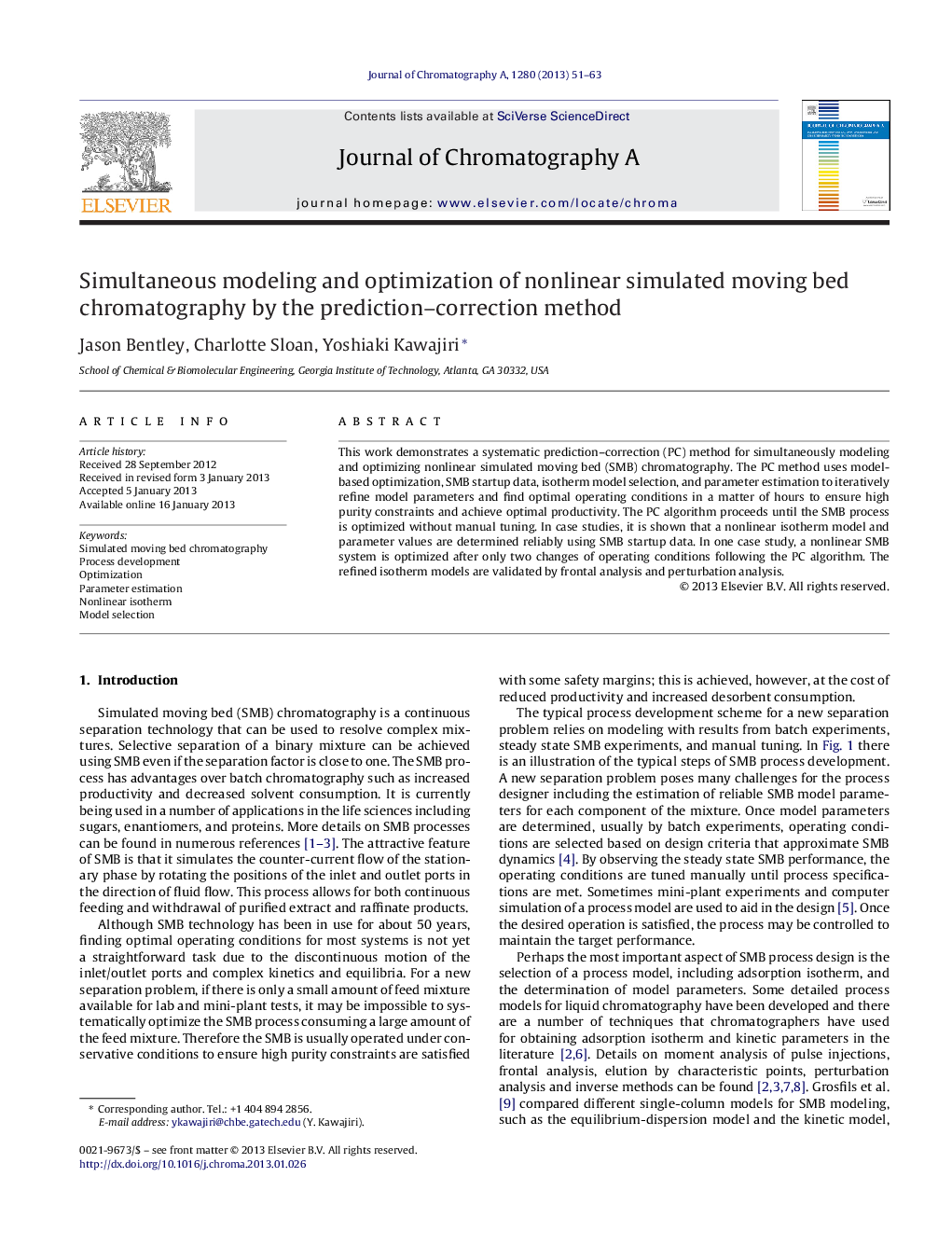 Simultaneous modeling and optimization of nonlinear simulated moving bed chromatography by the prediction–correction method