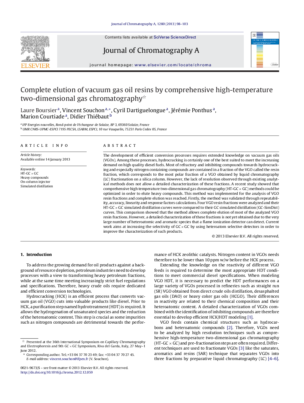 Complete elution of vacuum gas oil resins by comprehensive high-temperature two-dimensional gas chromatography 