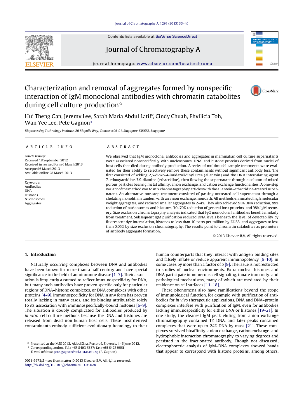 Characterization and removal of aggregates formed by nonspecific interaction of IgM monoclonal antibodies with chromatin catabolites during cell culture production 