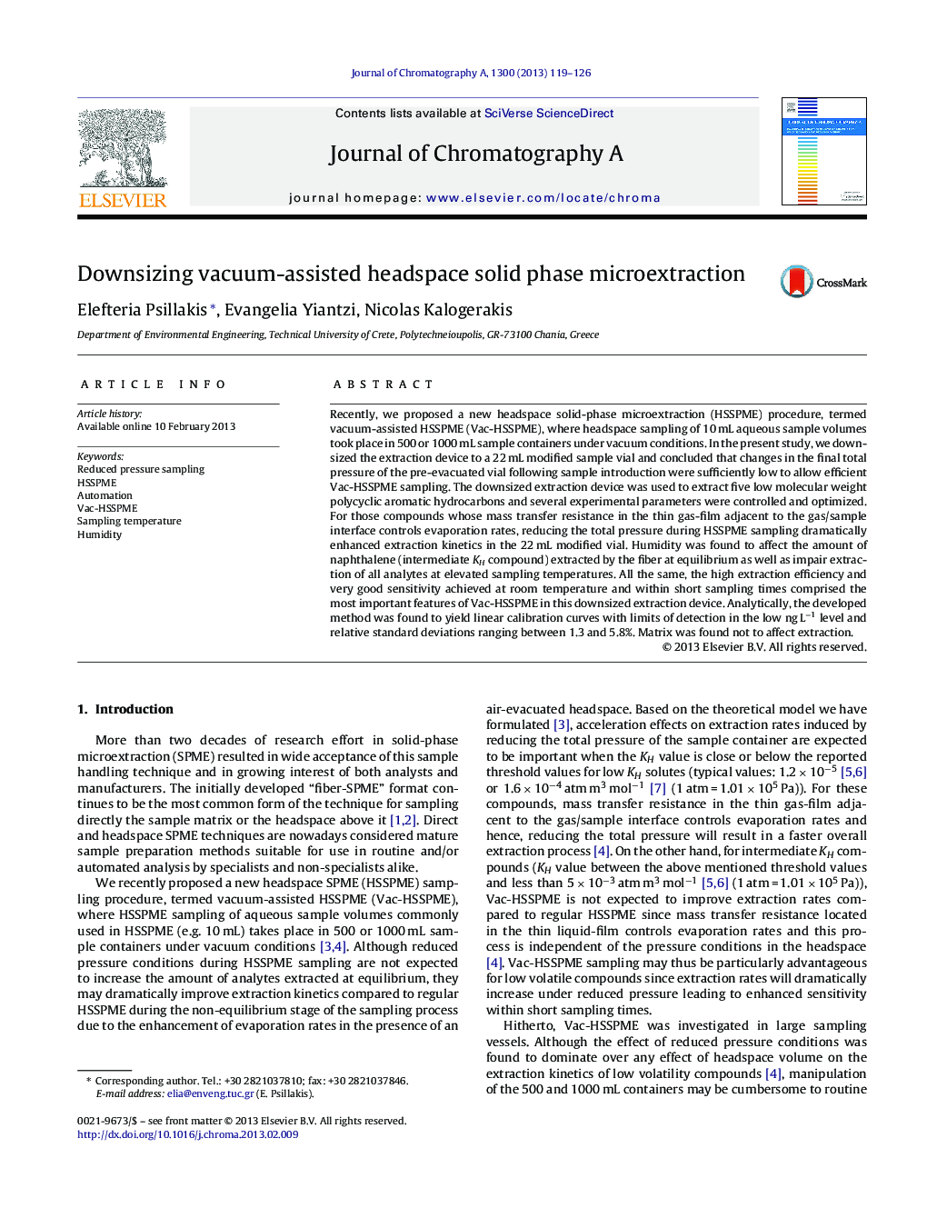 Downsizing vacuum-assisted headspace solid phase microextraction