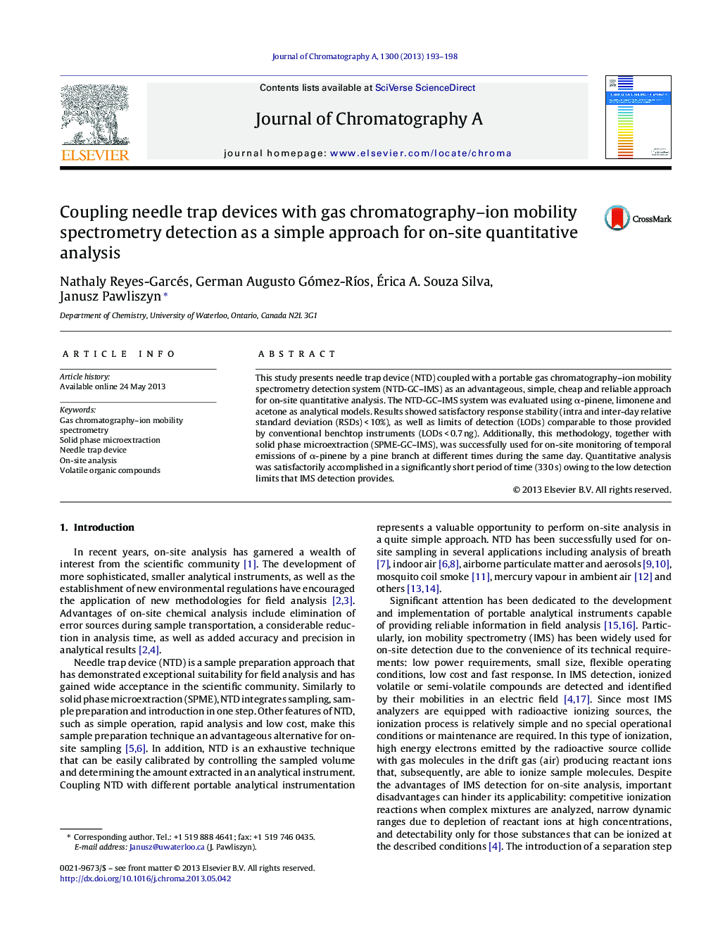 Coupling needle trap devices with gas chromatography–ion mobility spectrometry detection as a simple approach for on-site quantitative analysis