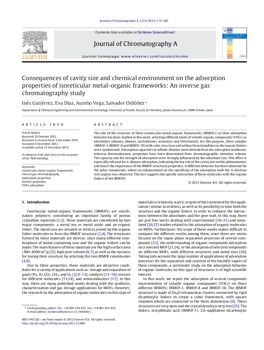 Consequences of cavity size and chemical environment on the adsorption properties of isoreticular metal-organic frameworks: An inverse gas chromatography study