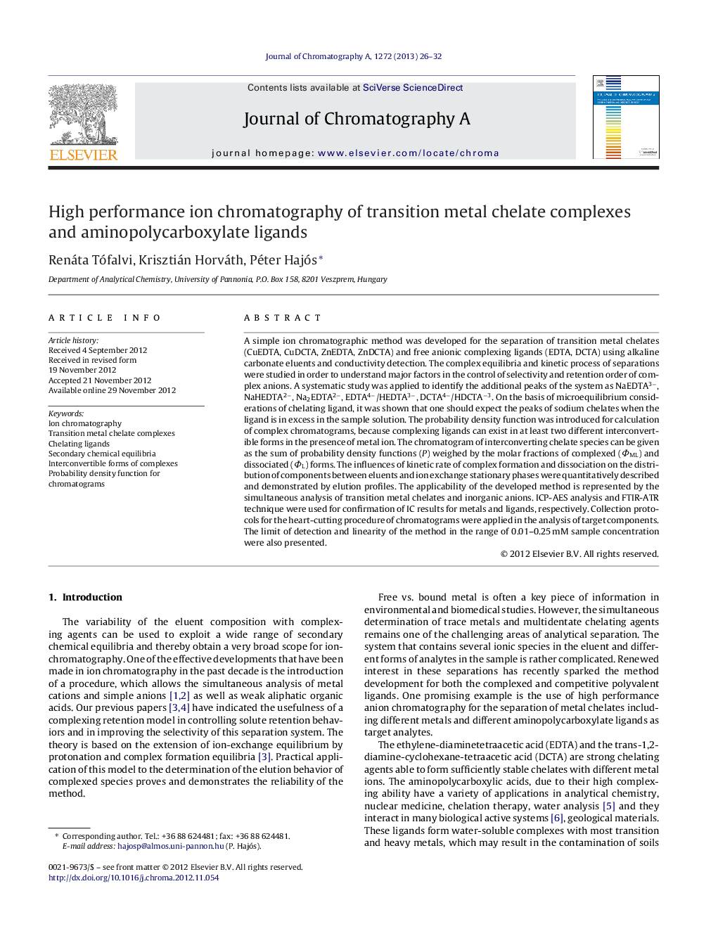 High performance ion chromatography of transition metal chelate complexes and aminopolycarboxylate ligands