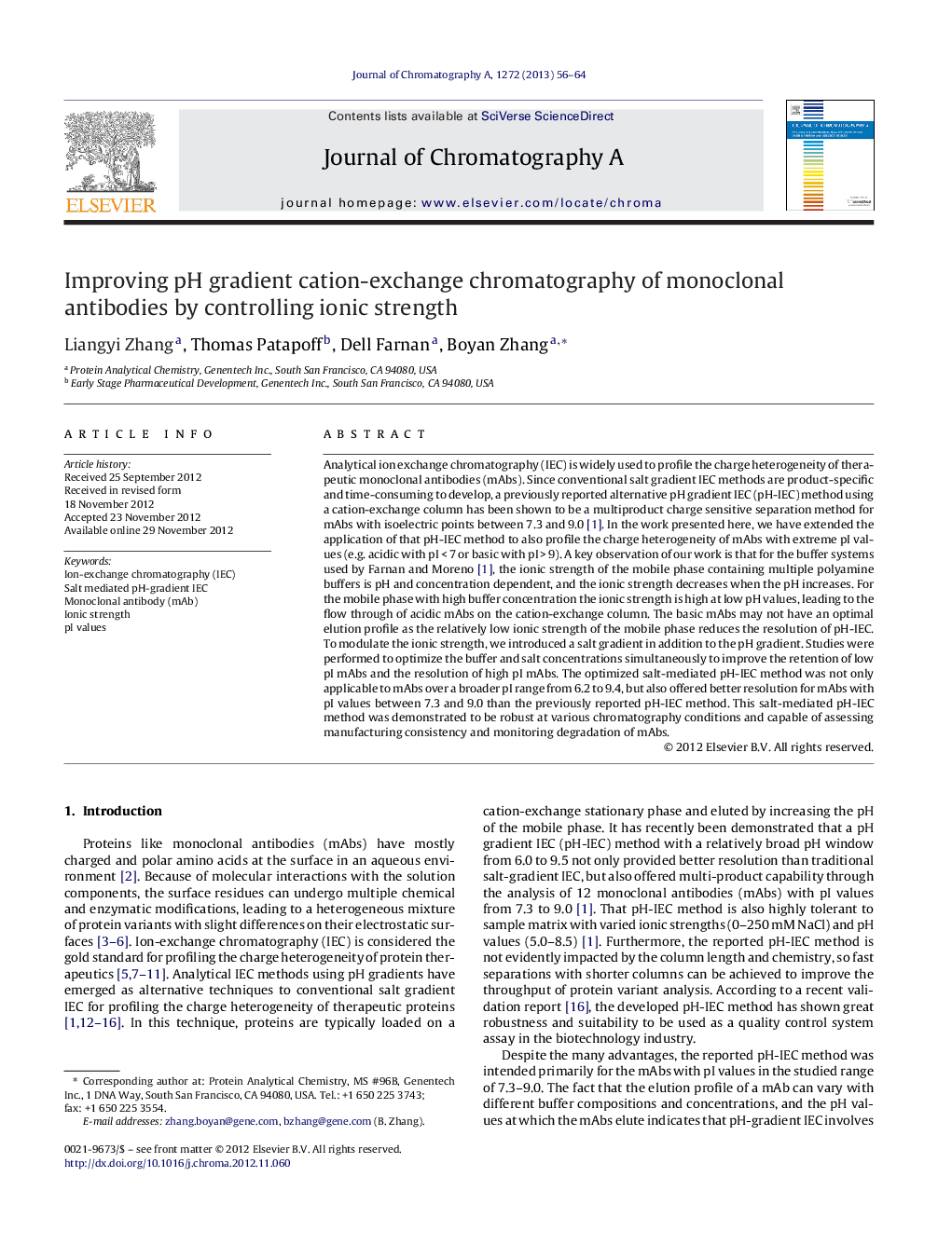 Improving pH gradient cation-exchange chromatography of monoclonal antibodies by controlling ionic strength