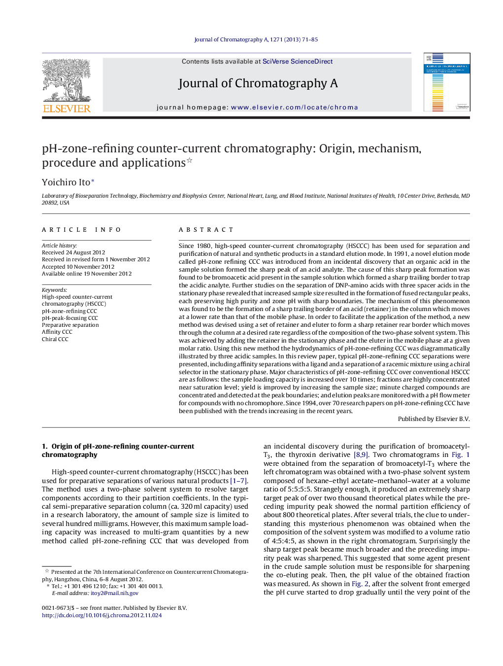 pH-zone-refining counter-current chromatography: Origin, mechanism, procedure and applications 