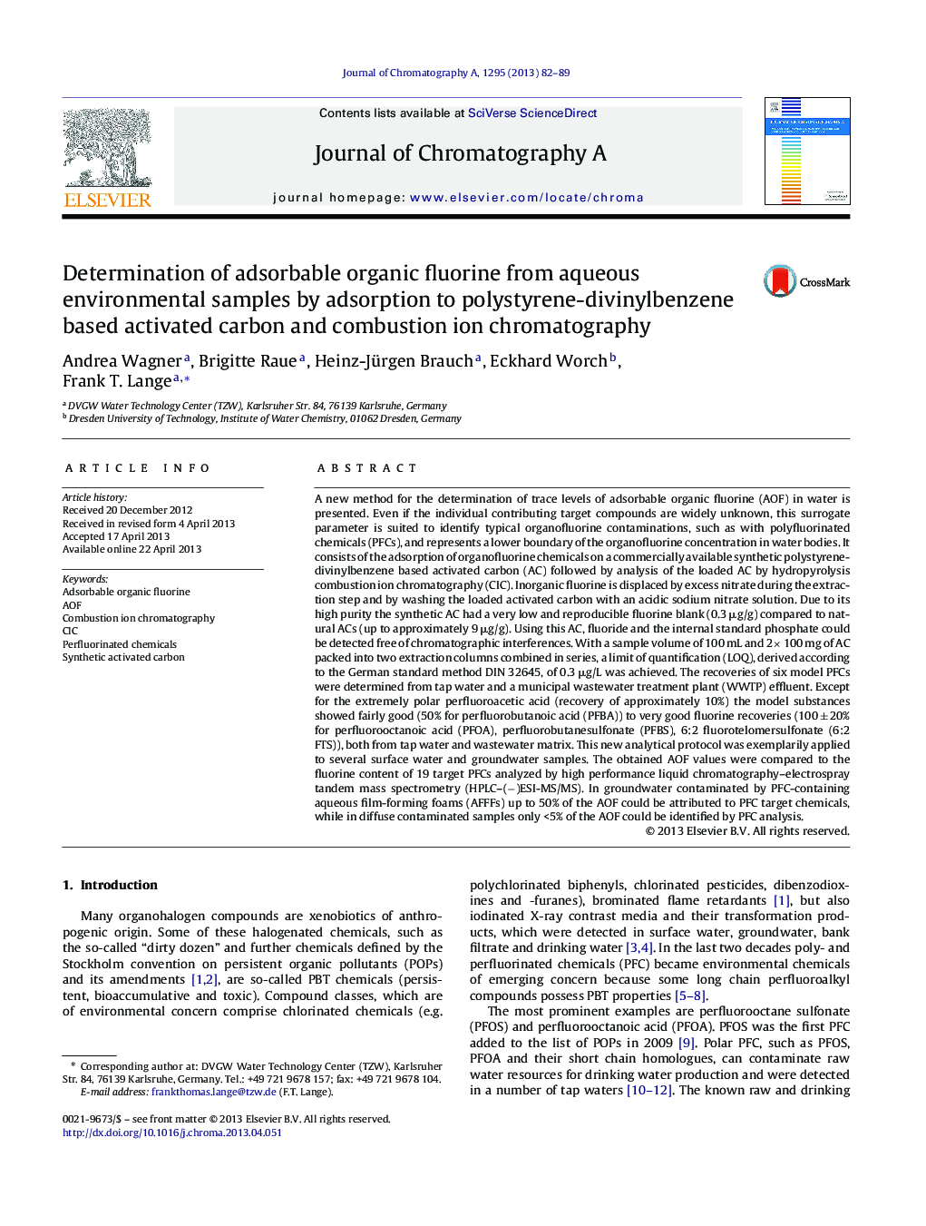 Determination of adsorbable organic fluorine from aqueous environmental samples by adsorption to polystyrene-divinylbenzene based activated carbon and combustion ion chromatography