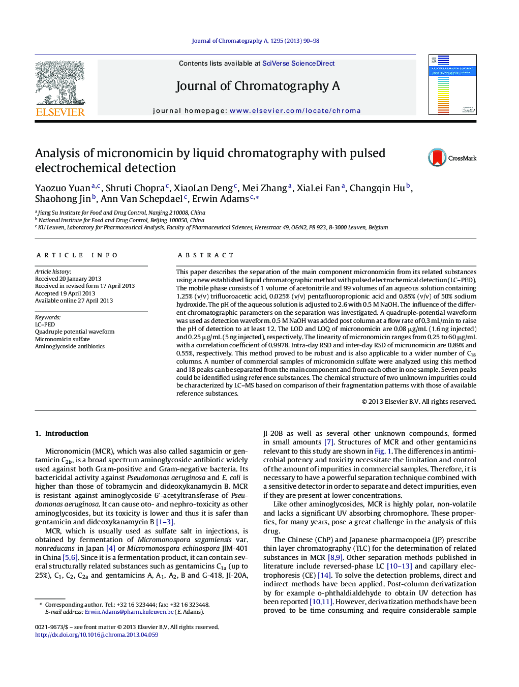 Analysis of micronomicin by liquid chromatography with pulsed electrochemical detection