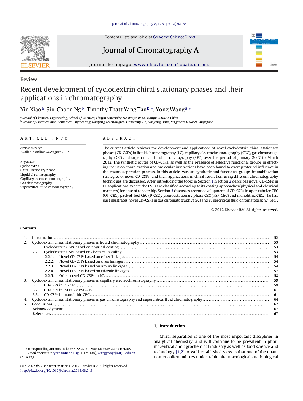 Recent development of cyclodextrin chiral stationary phases and their applications in chromatography