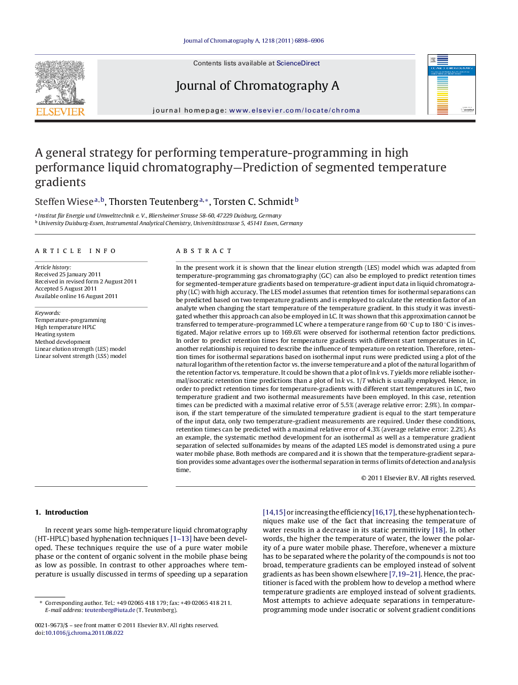 A general strategy for performing temperature-programming in high performance liquid chromatography—Prediction of segmented temperature gradients