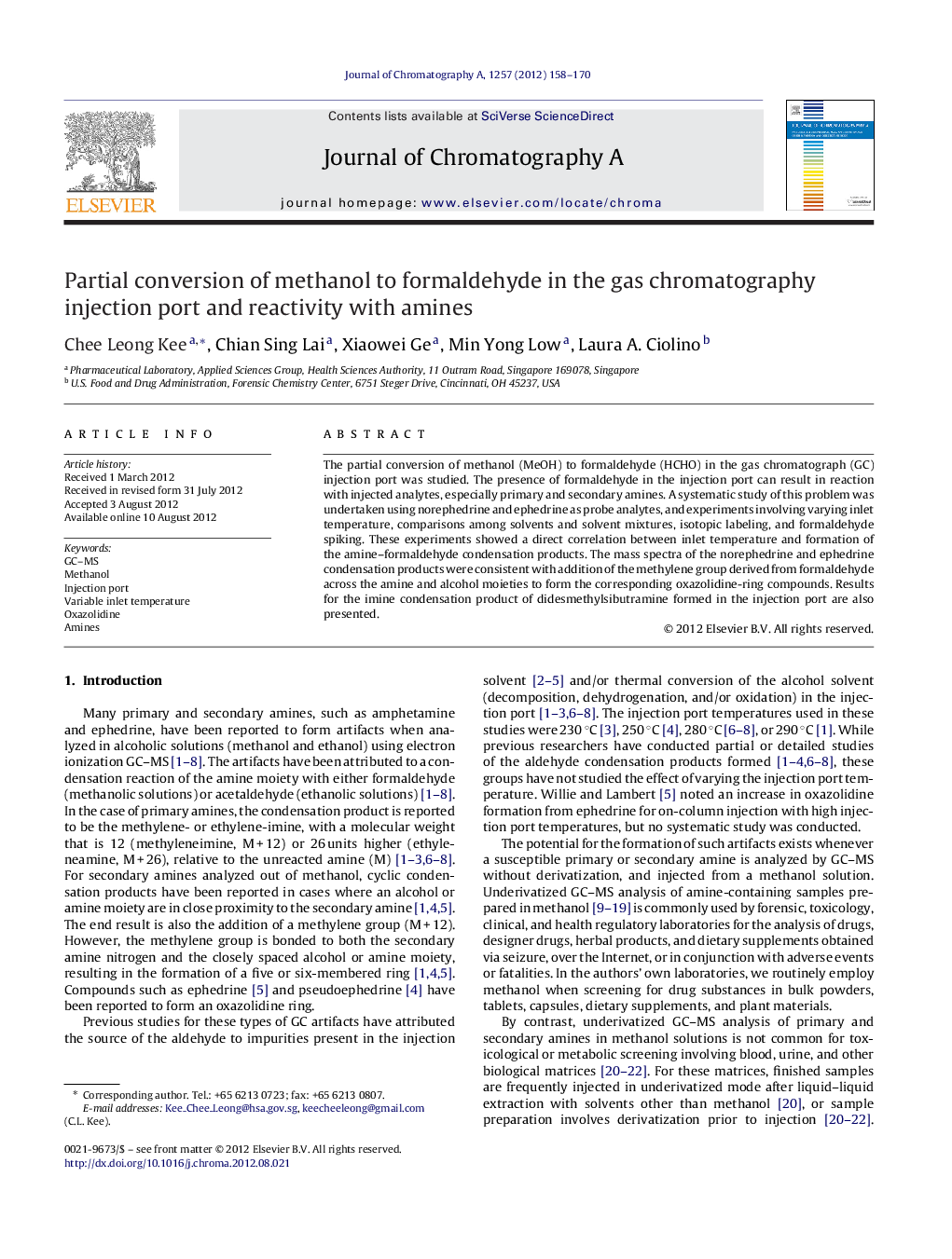 Partial conversion of methanol to formaldehyde in the gas chromatography injection port and reactivity with amines