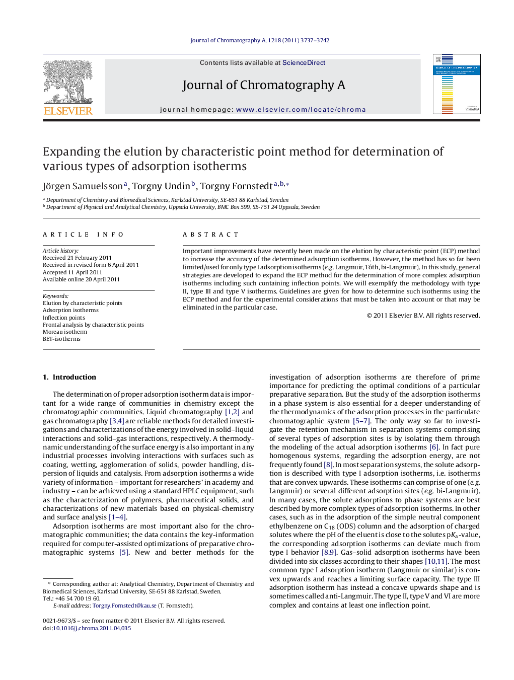 Expanding the elution by characteristic point method for determination of various types of adsorption isotherms