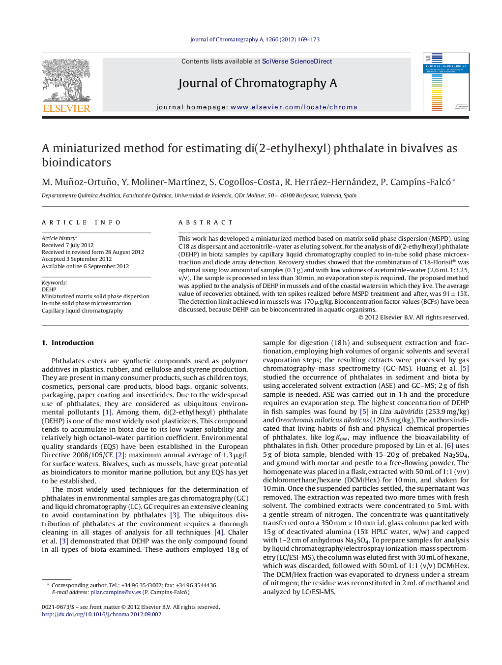 A miniaturized method for estimating di(2-ethylhexyl) phthalate in bivalves as bioindicators