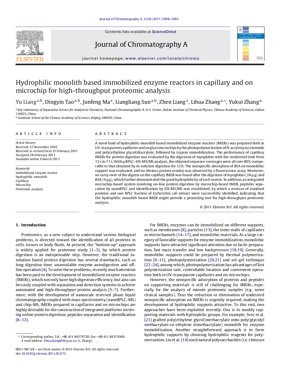 Hydrophilic monolith based immobilized enzyme reactors in capillary and on microchip for high-throughput proteomic analysis