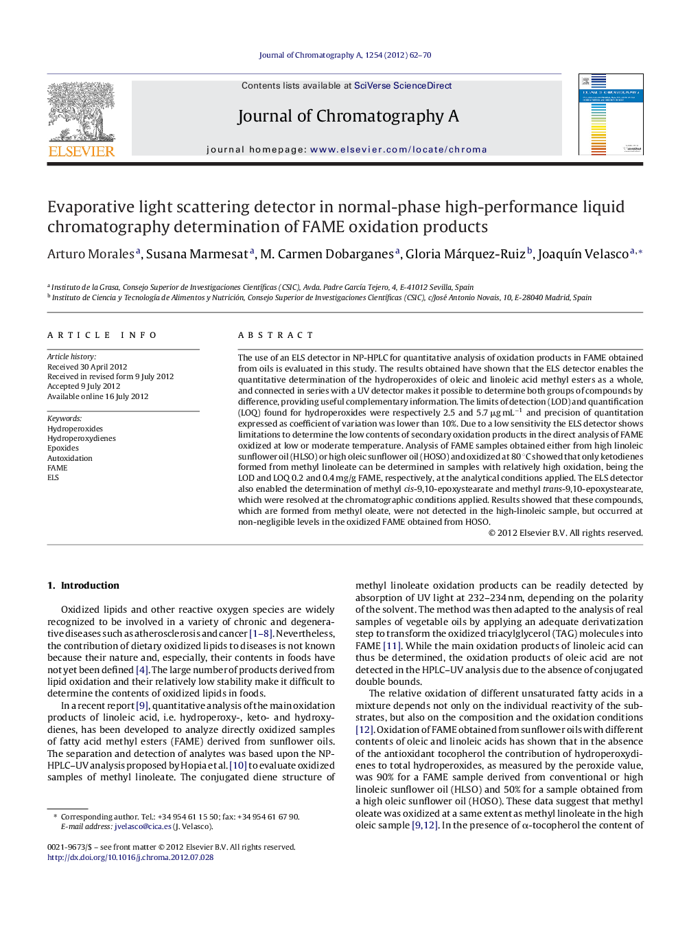 Evaporative light scattering detector in normal-phase high-performance liquid chromatography determination of FAME oxidation products