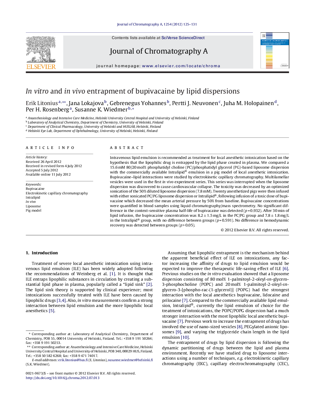 In vitro and in vivo entrapment of bupivacaine by lipid dispersions