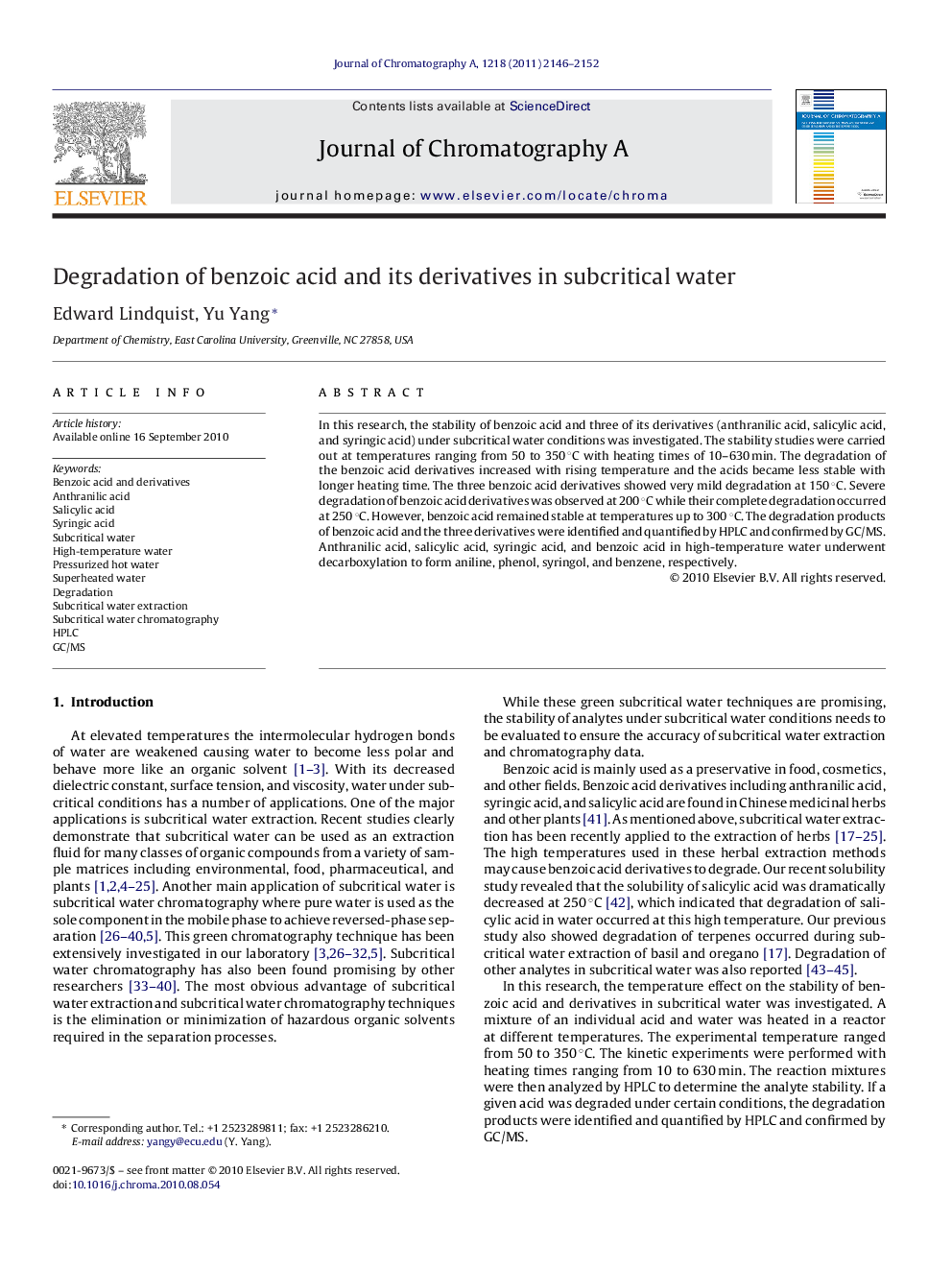 Degradation of benzoic acid and its derivatives in subcritical water