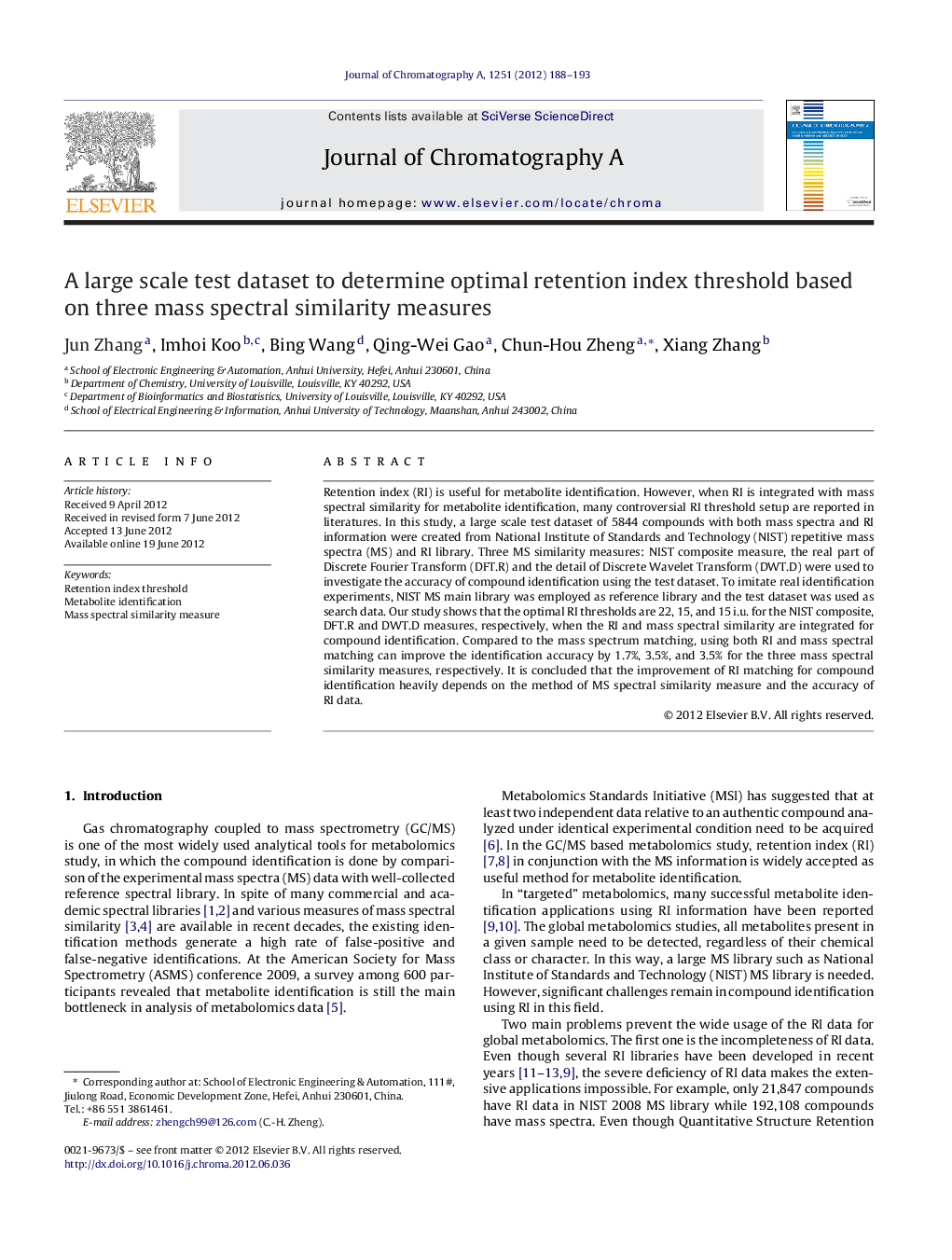 A large scale test dataset to determine optimal retention index threshold based on three mass spectral similarity measures