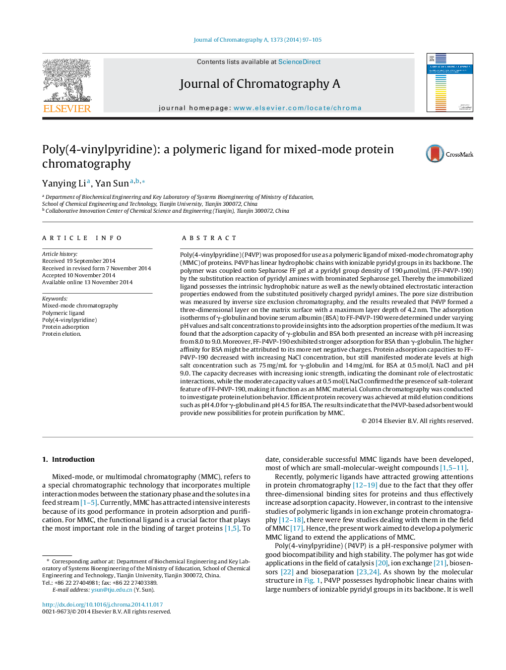 Poly(4-vinylpyridine): a polymeric ligand for mixed-mode protein chromatography