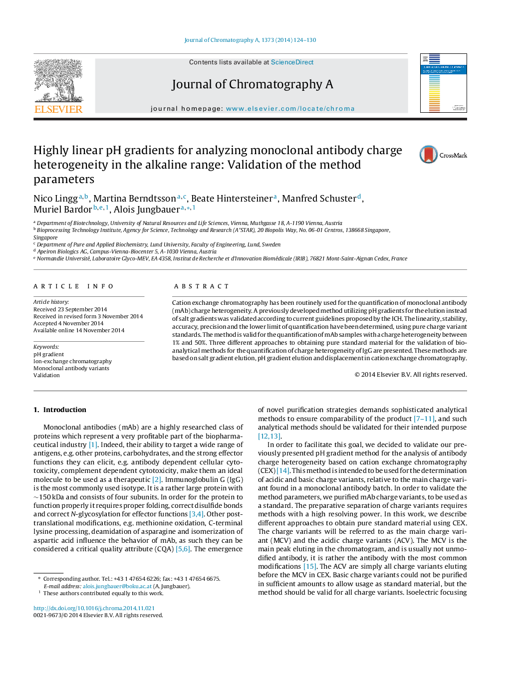 Highly linear pH gradients for analyzing monoclonal antibody charge heterogeneity in the alkaline range: Validation of the method parameters