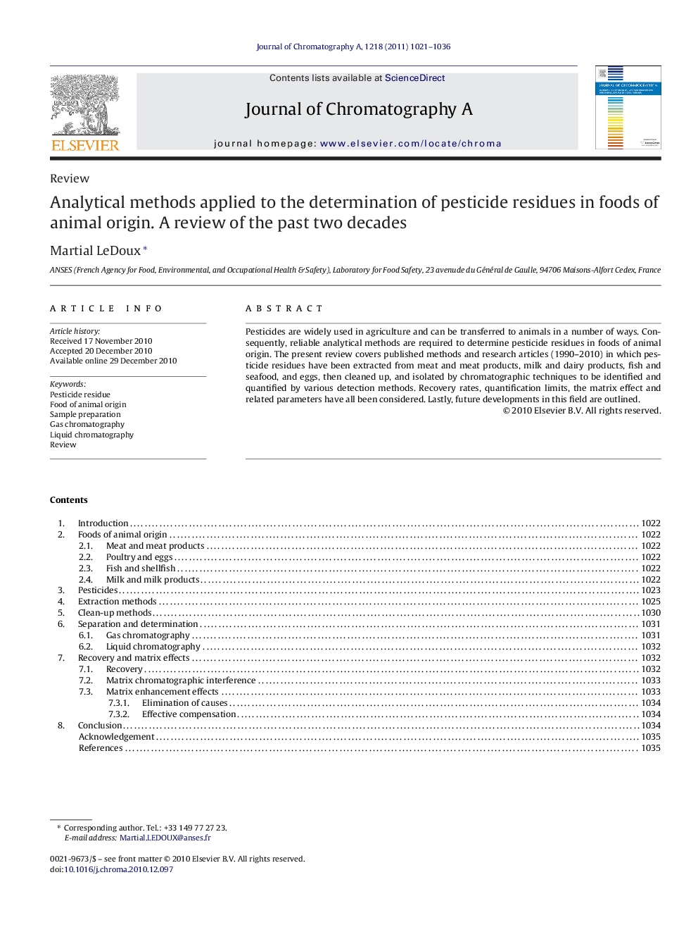 Analytical methods applied to the determination of pesticide residues in foods of animal origin. A review of the past two decades